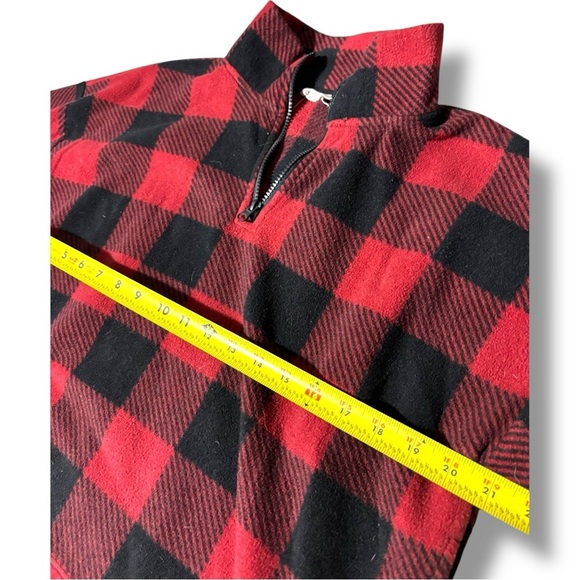 Hippie Rose Red/Black Flannel Checkered Quarter Zip Long Sleeve Cropped Fleece - Picture 8 of 15